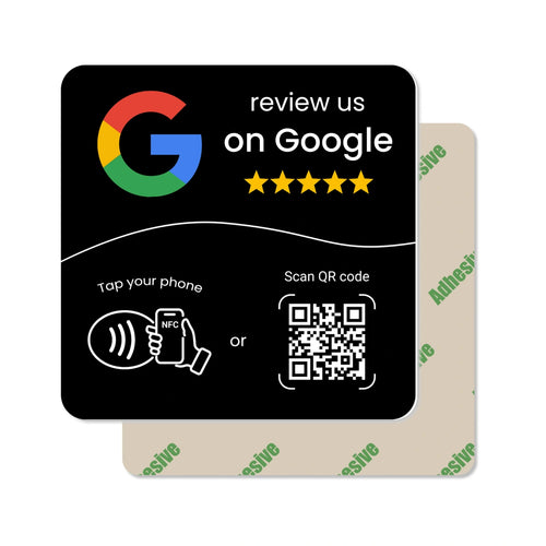 Black Google review NFC and QR adhesive square